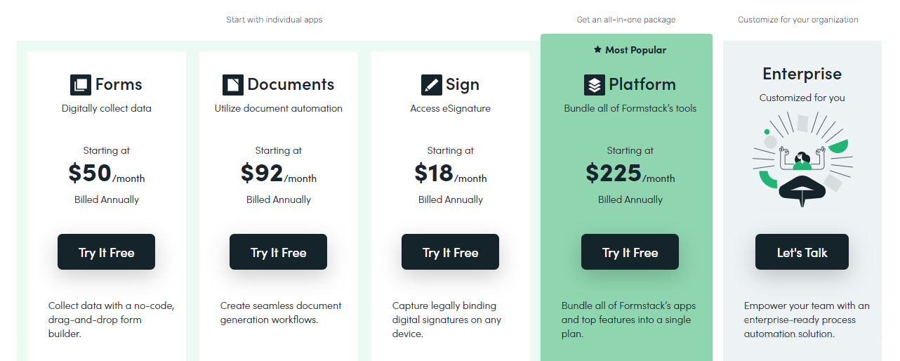 Formstack pricing page